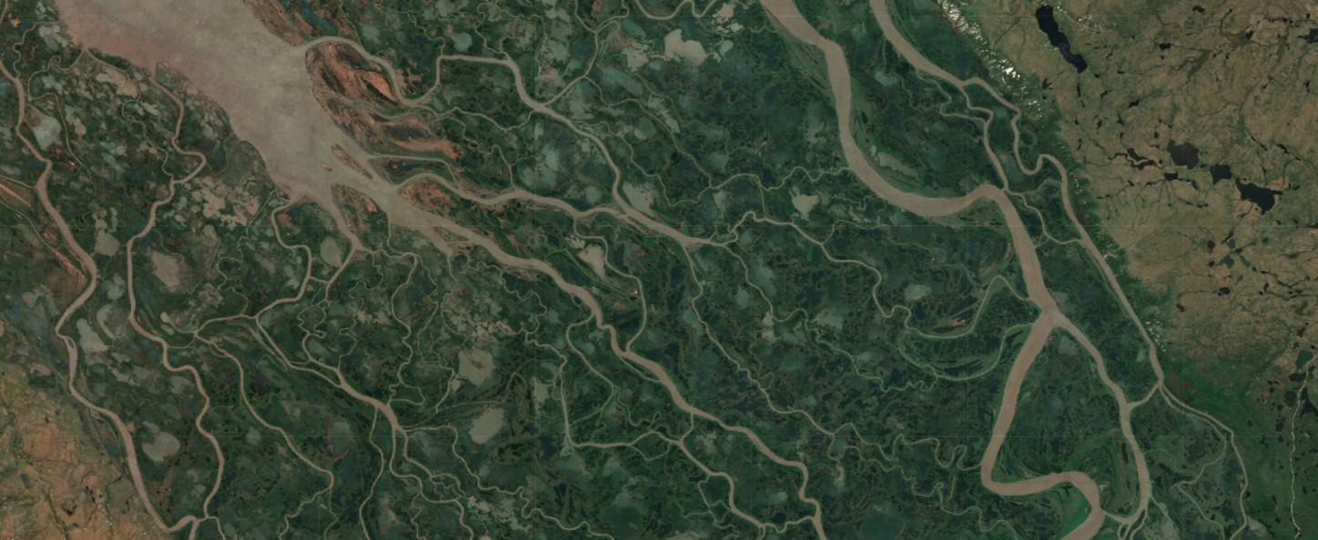 Mackenzie River Delta true colour satellite image.